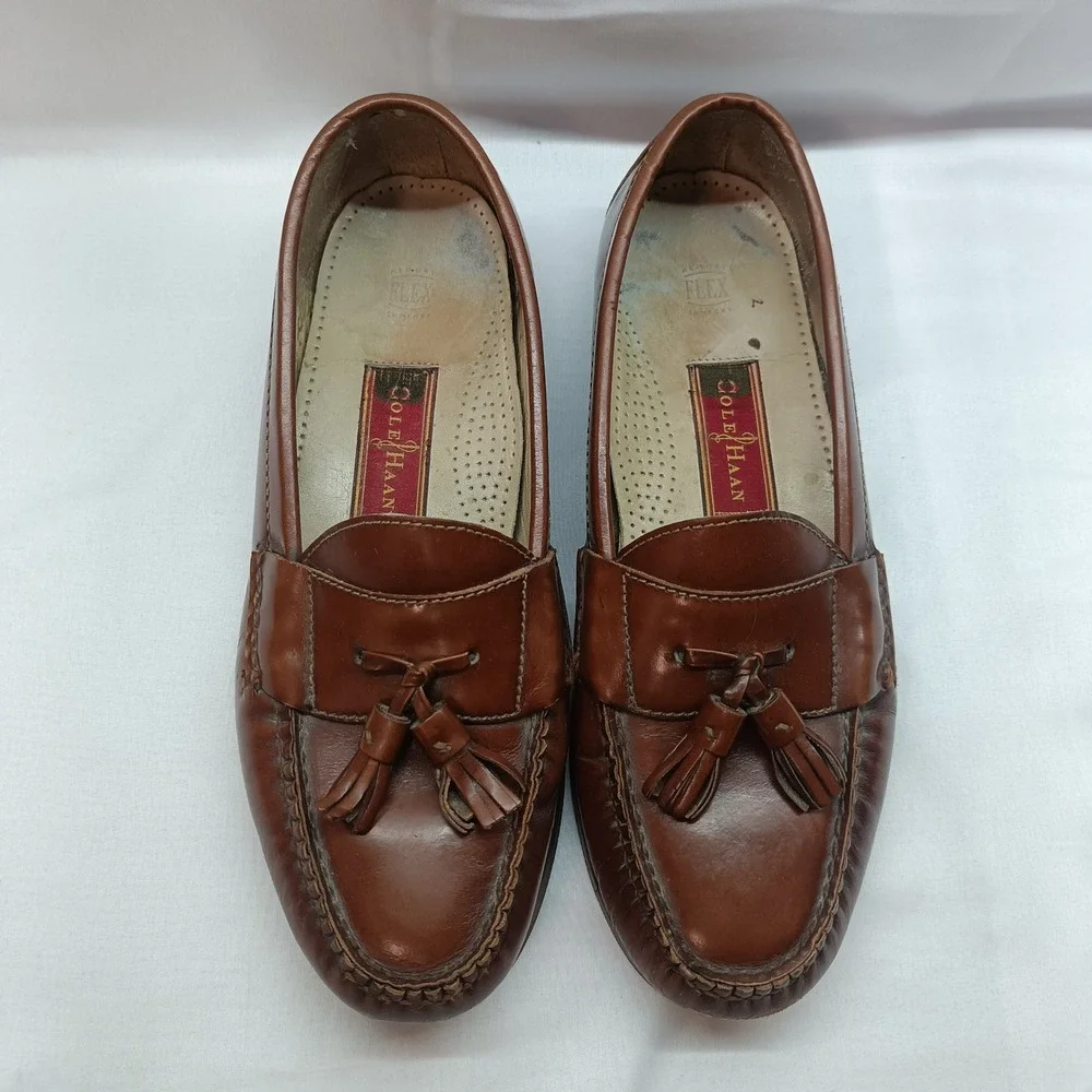 Cole Haan City Mens Brown Leather Tassel Loafers Shoes Size 9D Flex Causal